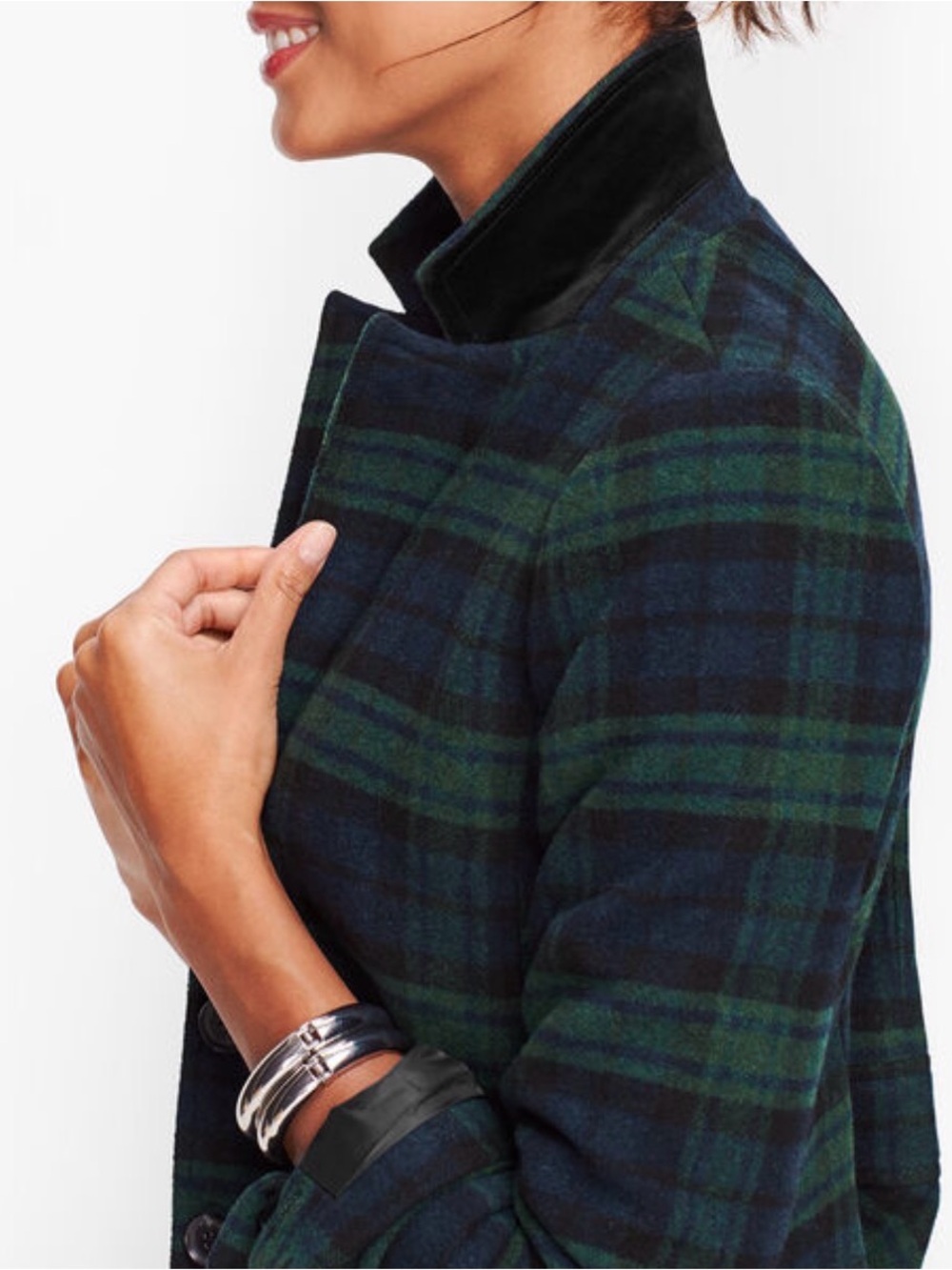 Talbots Navy Green Black Watch Plaid Blazer Wool Blend Sz 8